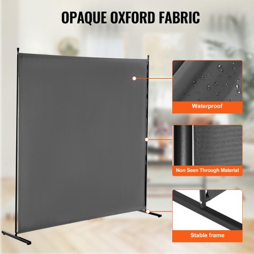 6FT Room Divider Enkelpanel Tyg Rumsskärm för Office Sovrum Grå | EU