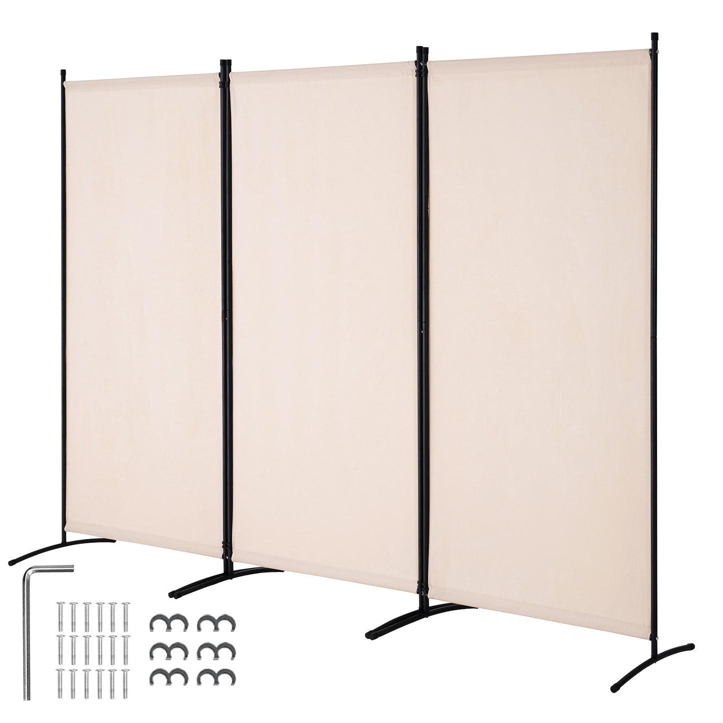 Rumsavdelare 3 Paneler Tyg Rum Sekretessskärm för Office Sovrum Beige