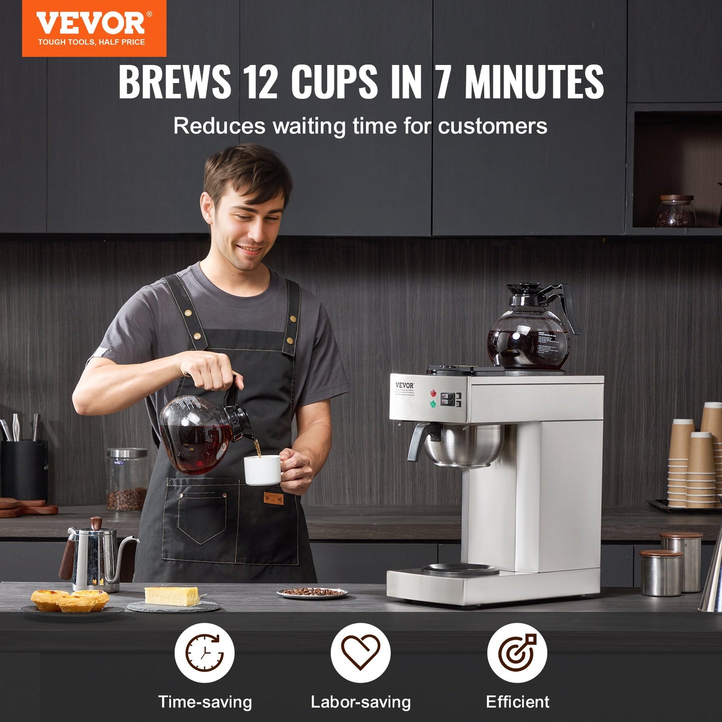 12 Cup Commercial Drip Coffee Maker with 2 Glass Carafes and 2 Warmers