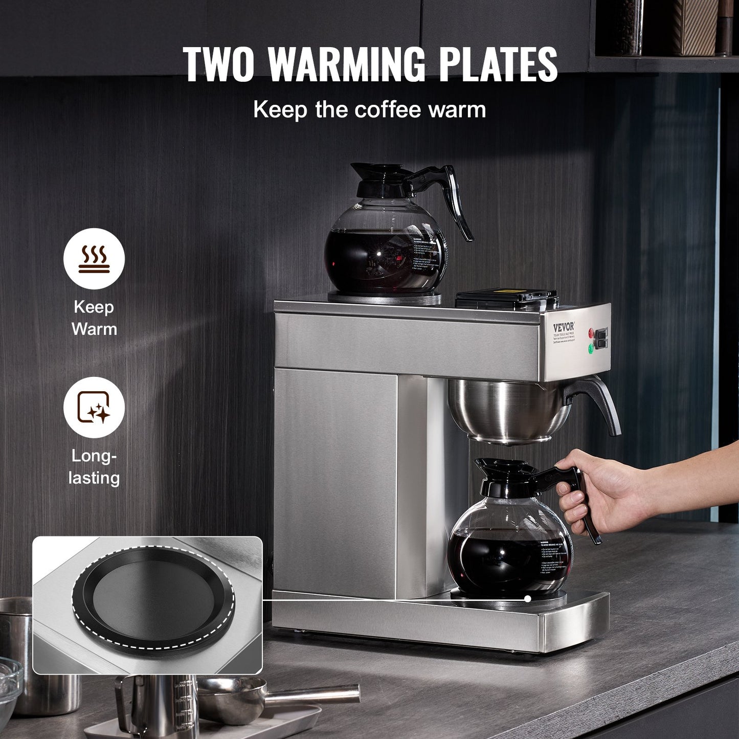 12 Cup Commercial Drip Coffee Maker with 2 Glass Carafes and 2 Warmers