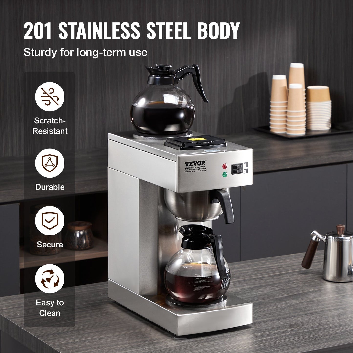 12 Cup Commercial Drip Coffee Maker with 2 Glass Carafes and 2 Warmers