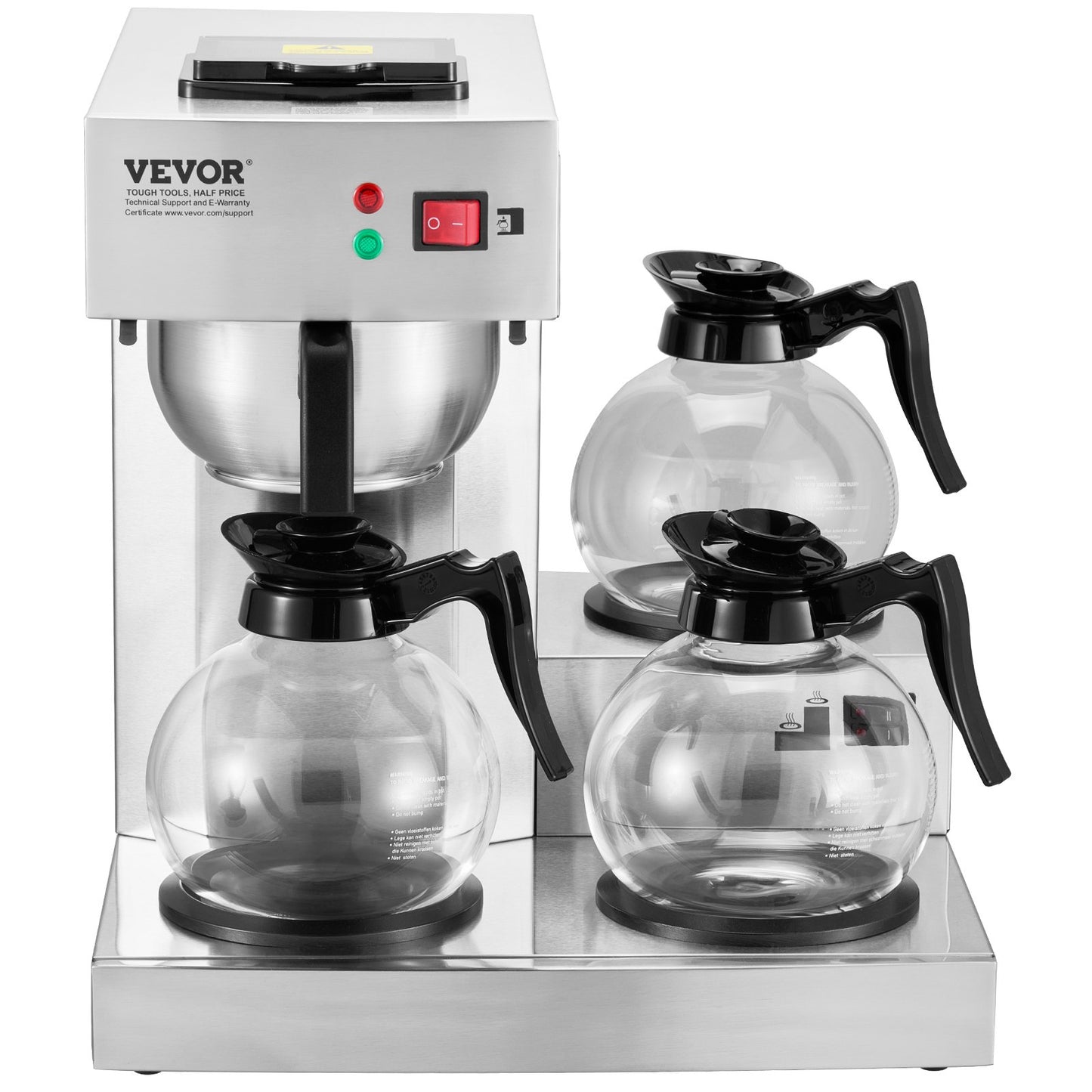 12 Cup Commercial Drip Coffee Maker with 3 Glass Carafes and 3 Warmers