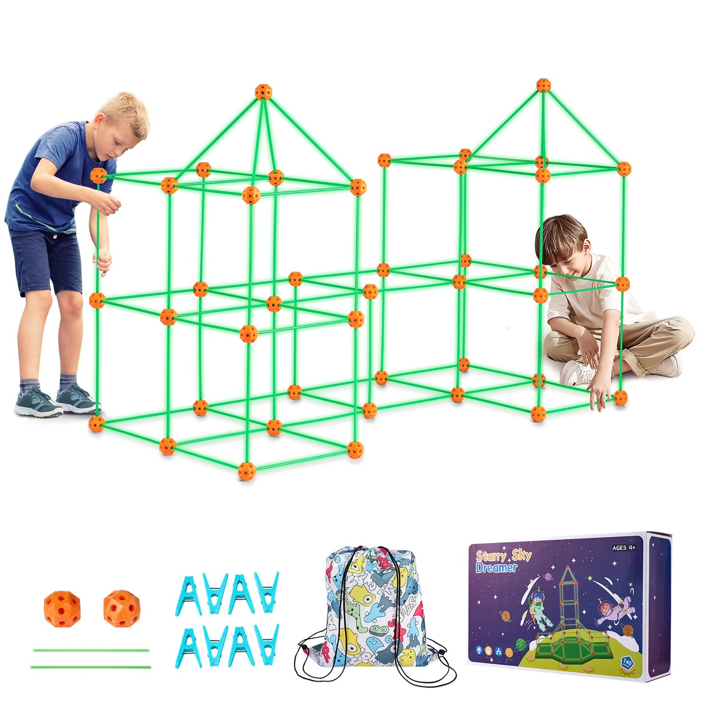Tent Fort Building Kit för Kid Glow In The Dark STEM Construction Toy 140P