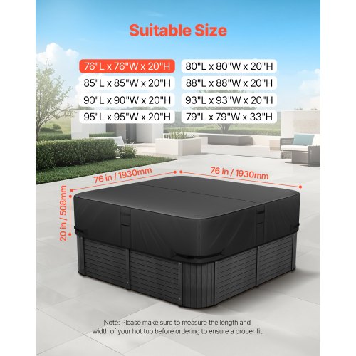 Outdoor hot tub cover 1930x1930x508mm Weatherproof and waterproof black