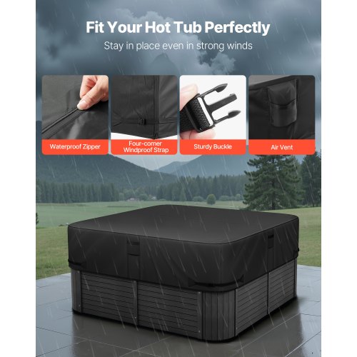 Outdoor hot tub cover 1930x1930x508mm Weatherproof and waterproof black
