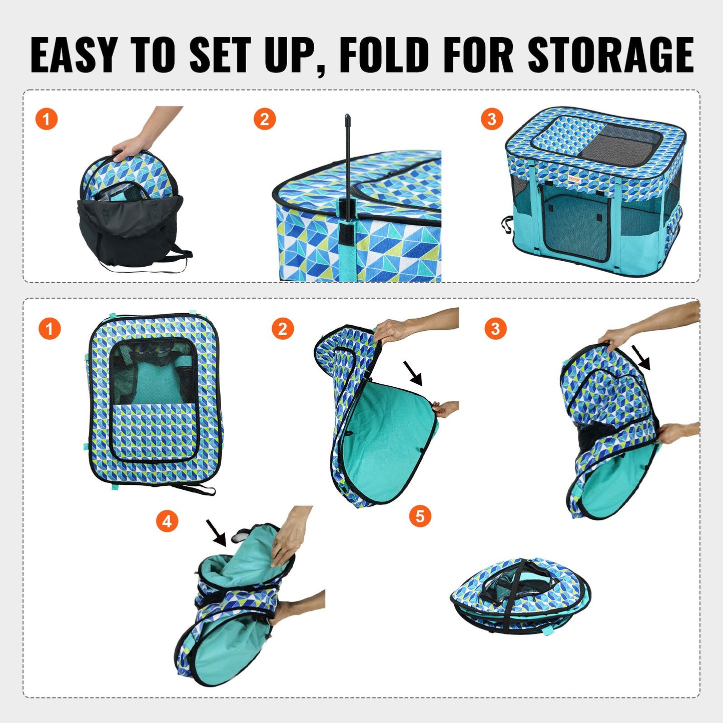 Faltbarer Laufstall für Haustiere, 81,3 x 61 x 56,9 cm, tragbarer Hundelaufstall, Hundebox für Welpen, Hunde, Katzen, wasserdichtes 600D-Oxford-Gewebe, abnehmbarer Reißverschluss, für den Einsatz im Innen- und Außenbereich, Reisen und Camping (rechteckig,