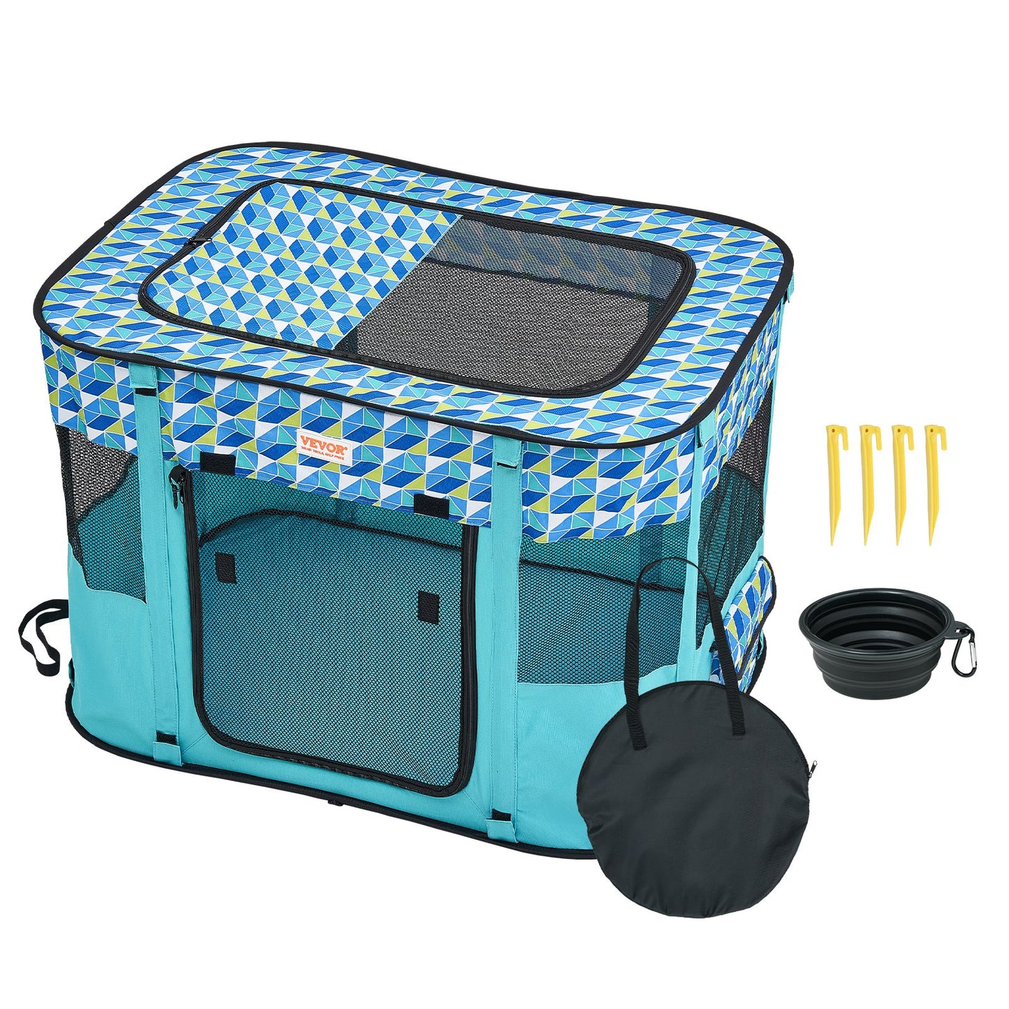 Faltbarer Laufstall für Haustiere, 81,3 x 61 x 56,9 cm, tragbarer Hundelaufstall, Hundebox für Welpen, Hunde, Katzen, wasserdichtes 600D-Oxford-Gewebe, abnehmbarer Reißverschluss, für den Einsatz im Innen- und Außenbereich, Reisen und Camping (rechteckig,