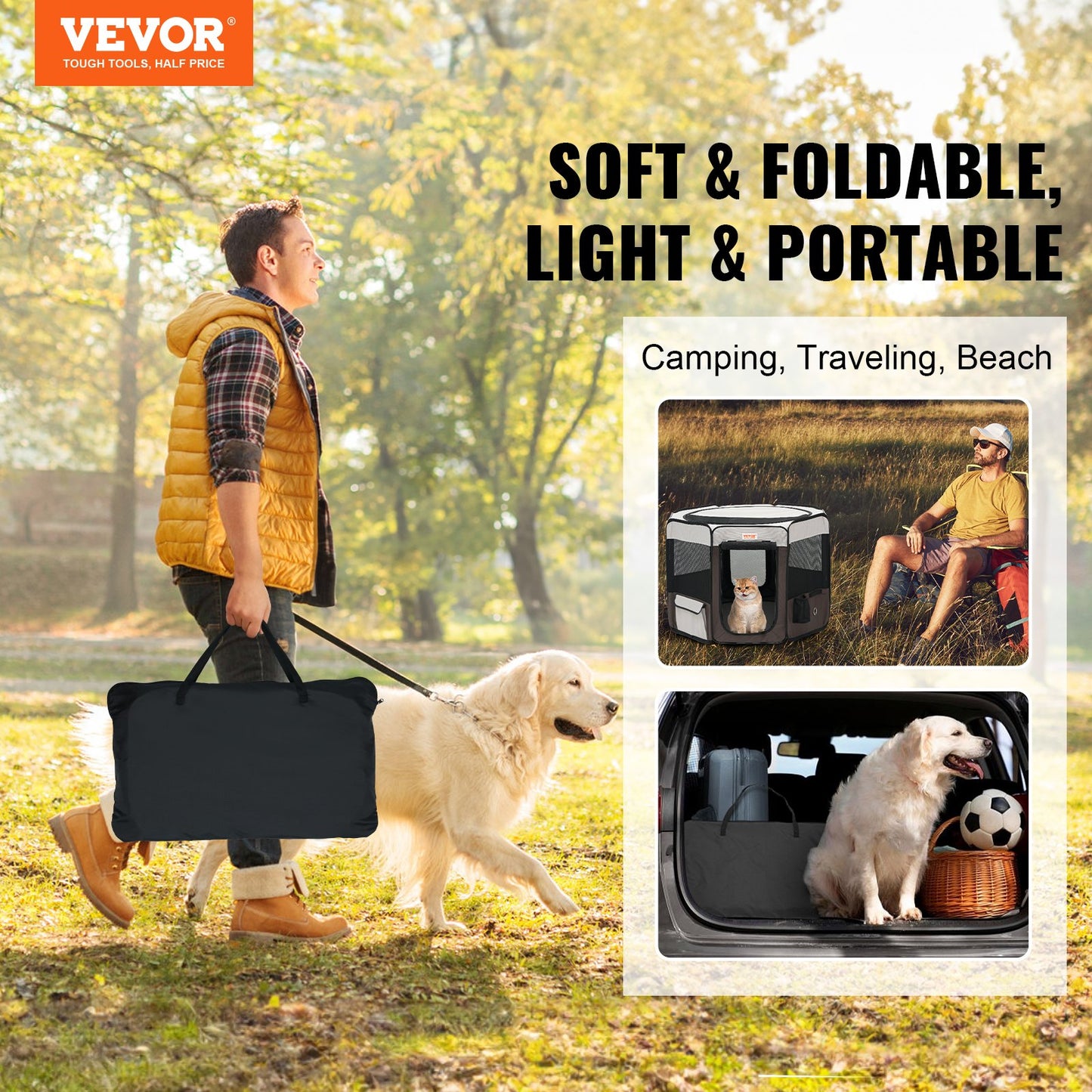 Foldable Pet Playpen, 36 Inch Portable Dog Playpen, Kennel for Puppy, Dog, Cat, Premium Waterproof 600D Oxford Cloth, Removable Zipper, for Indoor Outdoor Travel and Camping Use (Octagon, M)