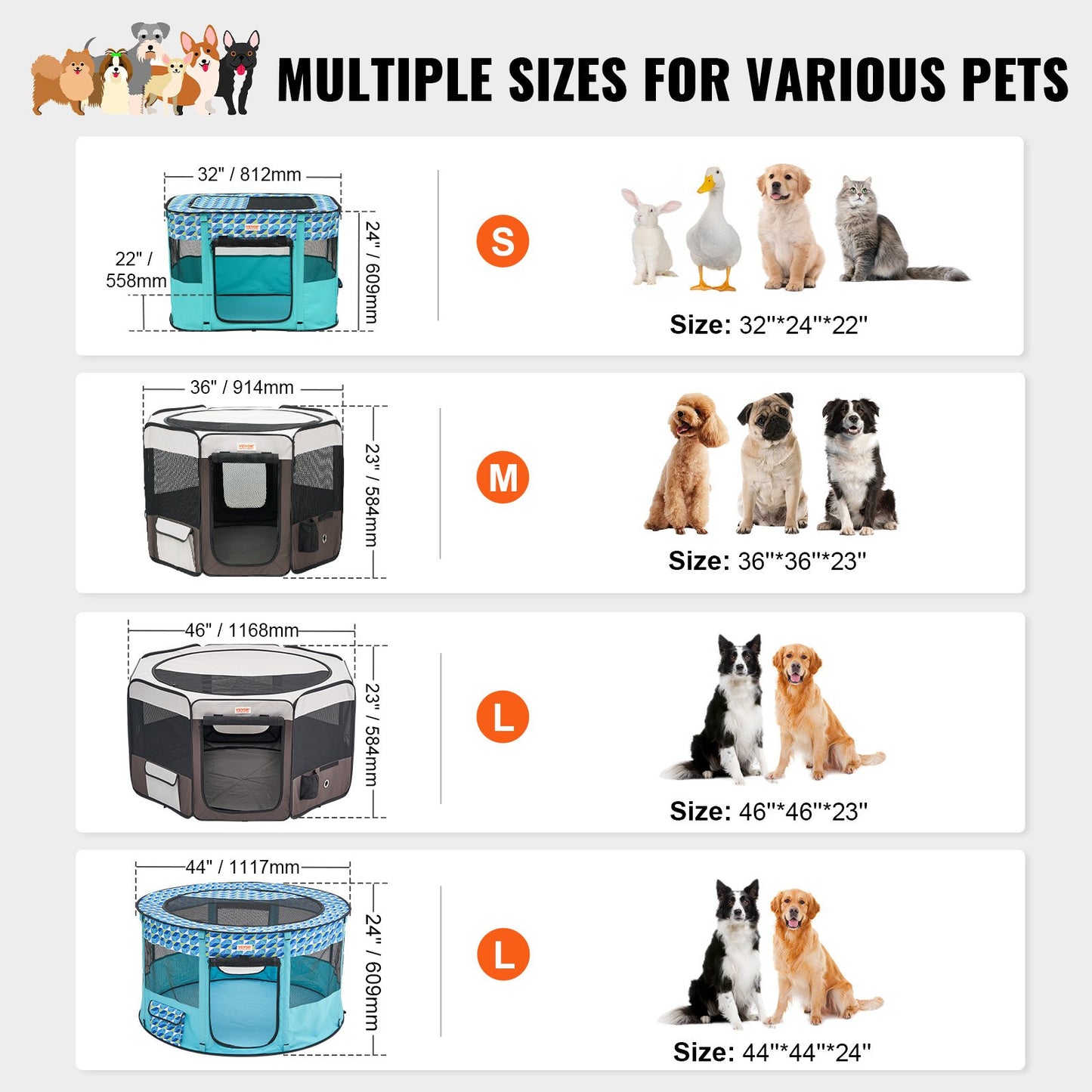 Foldable Pet Playpen, 36 Inch Portable Dog Playpen, Kennel for Puppy, Dog, Cat, Premium Waterproof 600D Oxford Cloth, Removable Zipper, for Indoor Outdoor Travel and Camping Use (Octagon, M)