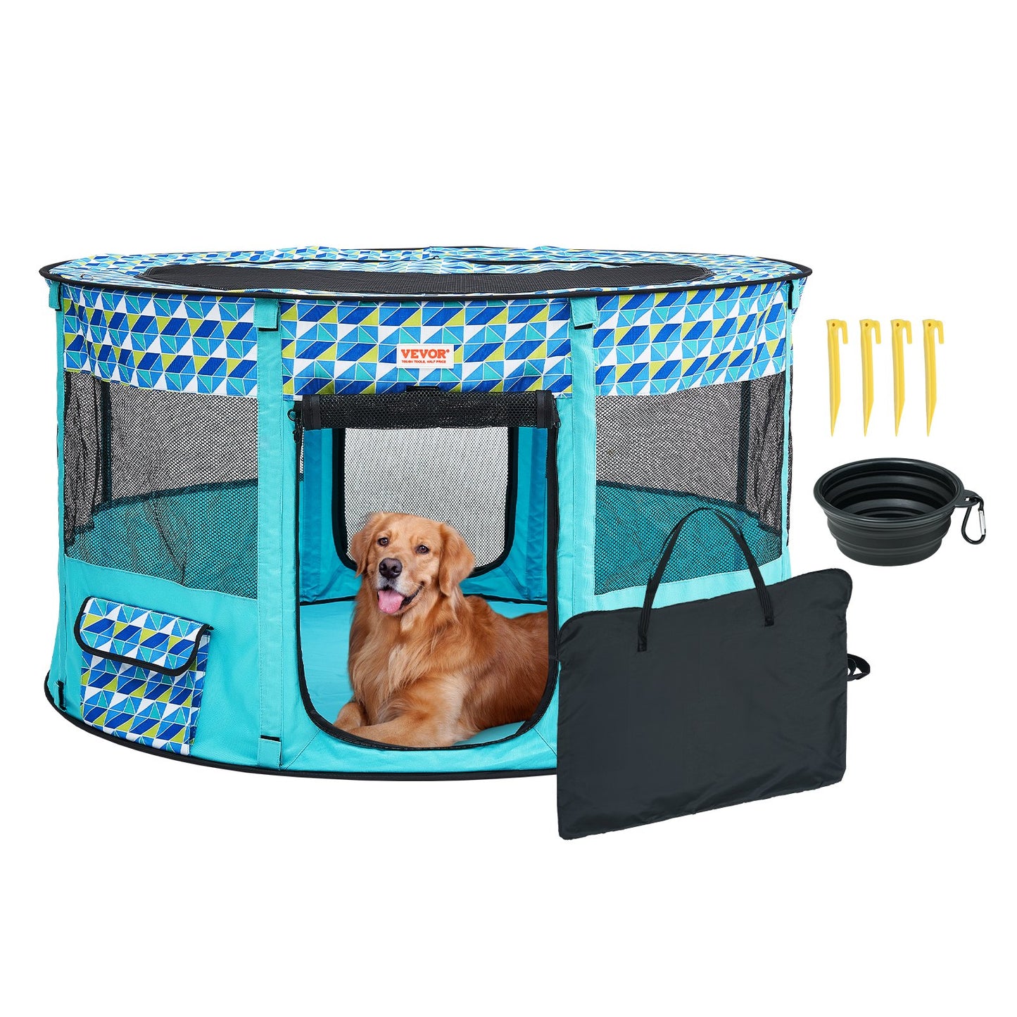 Hopfällbar lekhage för sällskapsdjur, 44'' x 44'' x 24'' Bärbar hundlekhage, boxkennel för valp, hund, katt, vattentät 600D Oxfordduk, avtagbar dragkedja, för inomhuscamping utomhus (rund, L)