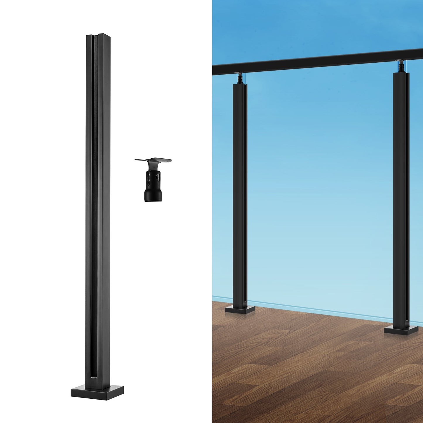 Glasklämma 35,83" H räckesfäste för 0,39"-0,47" glas svart svart