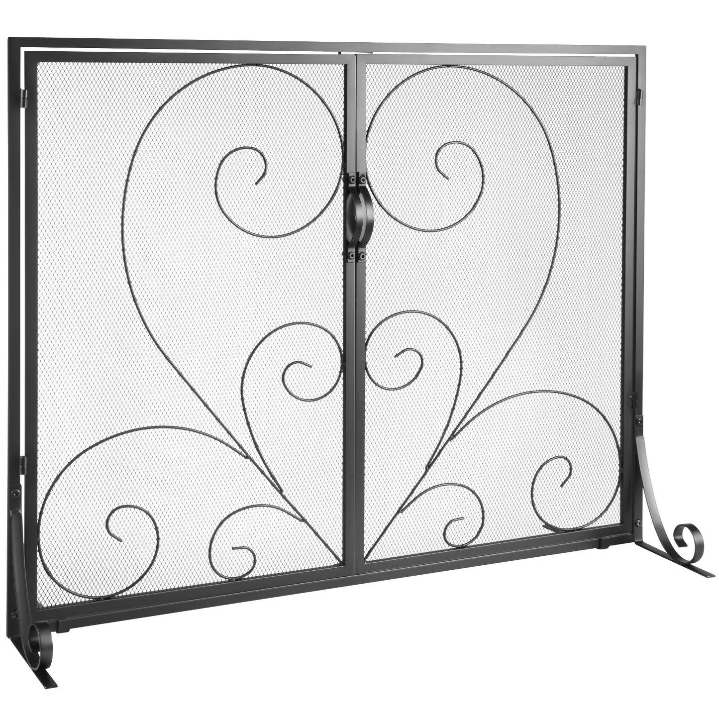 Kaminschirm 2-teilig mit Tür, Hochleistungs-Kaminschirm aus Eisengeflecht, 990 (L) x 802 (H) mm Funkenschutzabdeckung, einfache Installation, freistehendes Kaminzaungitter für Wohnzimmer, Heimdekoration, Vintage