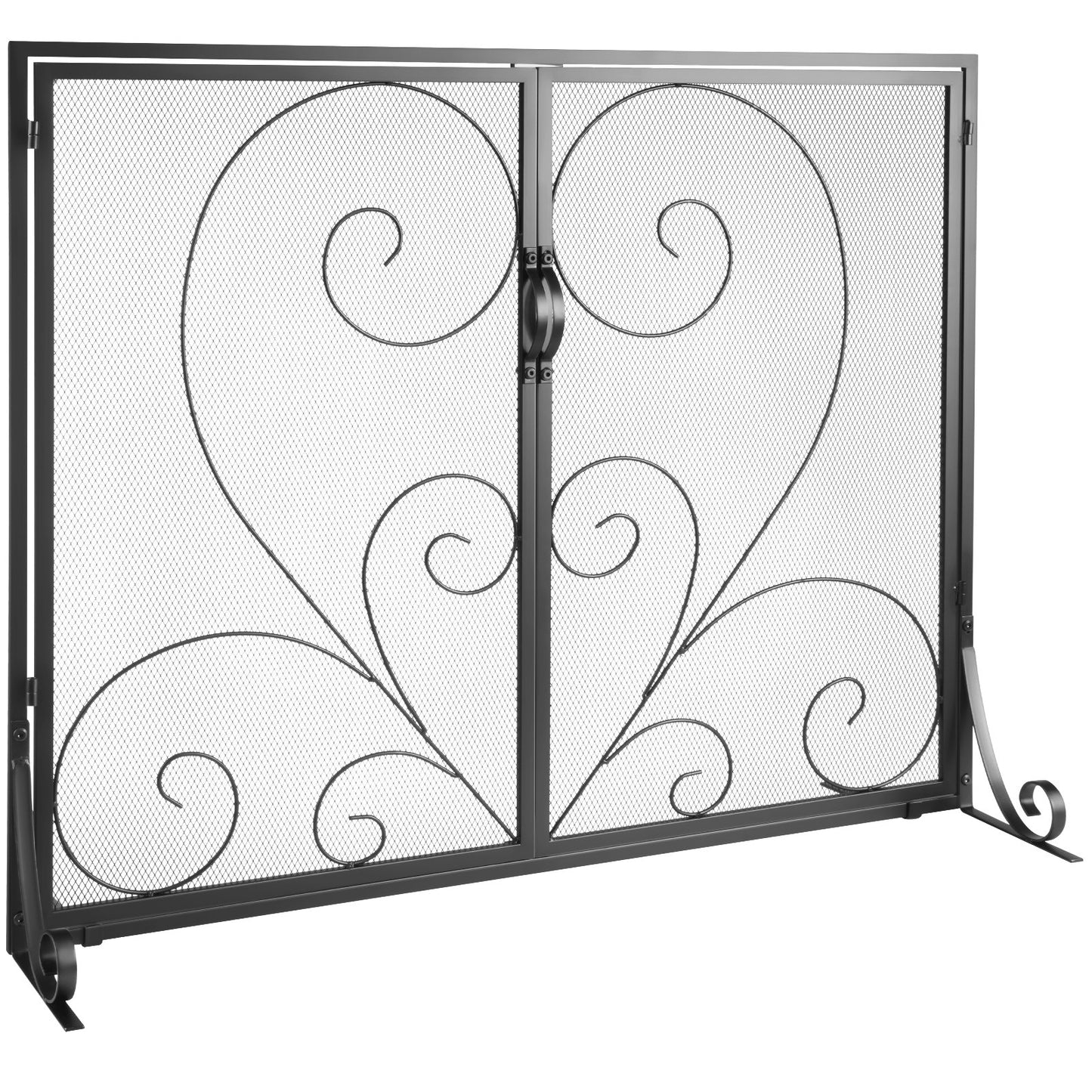 Kaminschirm 2-teilig mit Tür, Hochleistungs-Kaminschirm aus Eisengeflecht, 990 (L) x 802 (H) mm Funkenschutzabdeckung, einfache Installation, freistehendes Kaminzaungitter für Wohnzimmer, Heimdekoration, Vintage