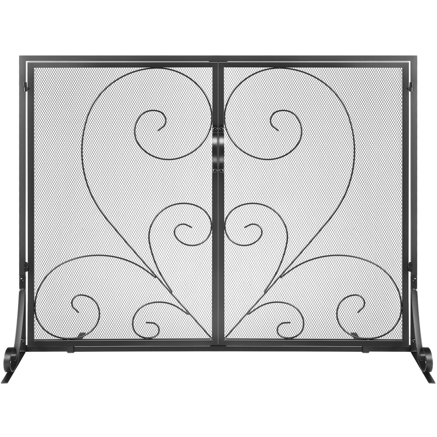 Kaminschirm 2-teilig mit Tür, Hochleistungs-Kaminschirm aus Eisengeflecht, 990 (L) x 802 (H) mm Funkenschutzabdeckung, einfache Installation, freistehendes Kaminzaungitter für Wohnzimmer, Heimdekoration, Vintage