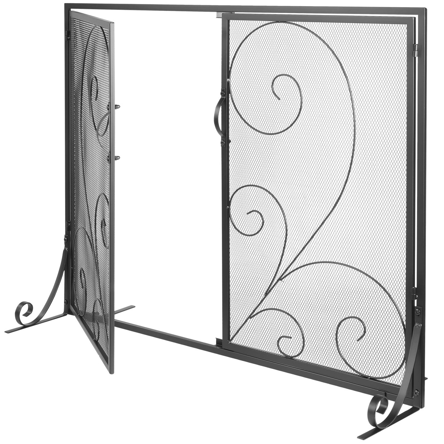 Kaminschirm 2-teilig mit Tür, Hochleistungs-Kaminschirm aus Eisengeflecht, 990 (L) x 802 (H) mm Funkenschutzabdeckung, einfache Installation, freistehendes Kaminzaungitter für Wohnzimmer, Heimdekoration, Vintage