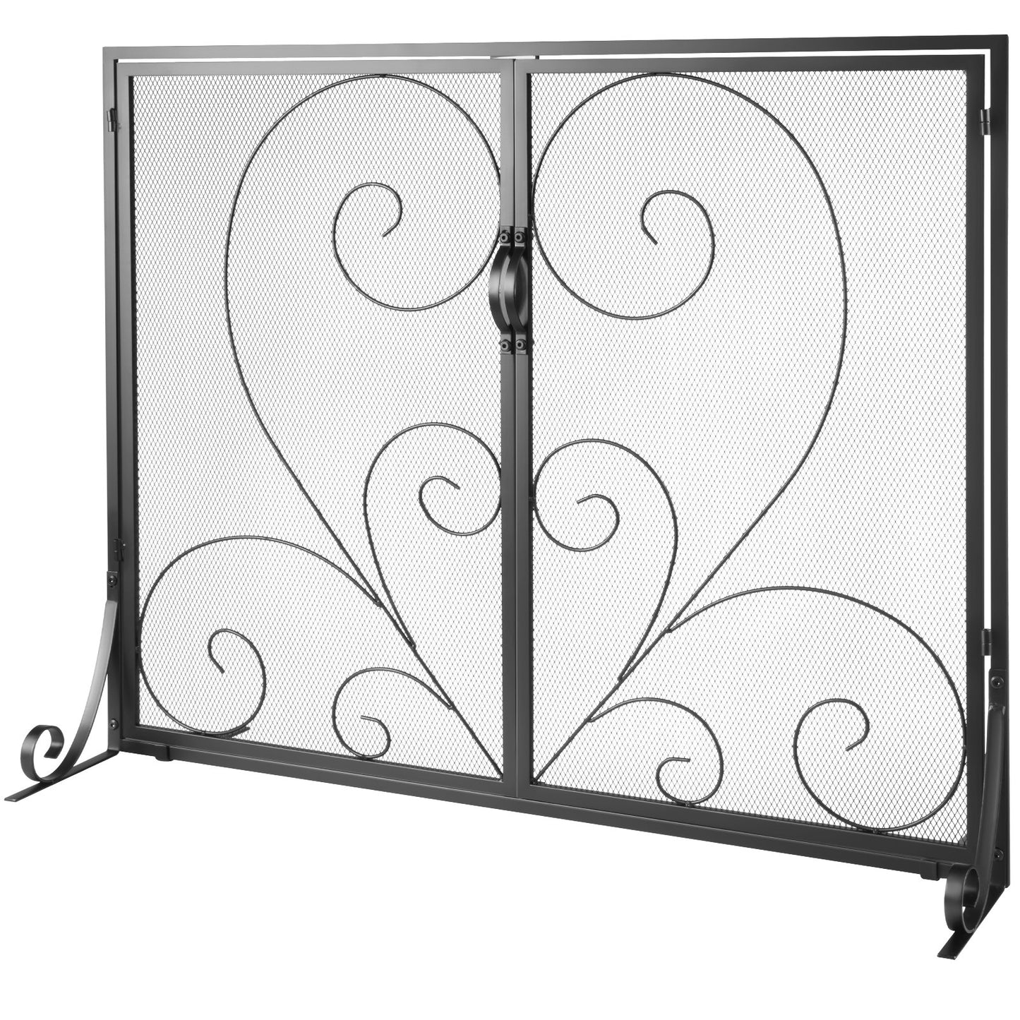 Kaminschirm 2-teilig mit Tür, Hochleistungs-Kaminschirm aus Eisengeflecht, 990 (L) x 802 (H) mm Funkenschutzabdeckung, einfache Installation, freistehendes Kaminzaungitter für Wohnzimmer, Heimdekoration, Vintage