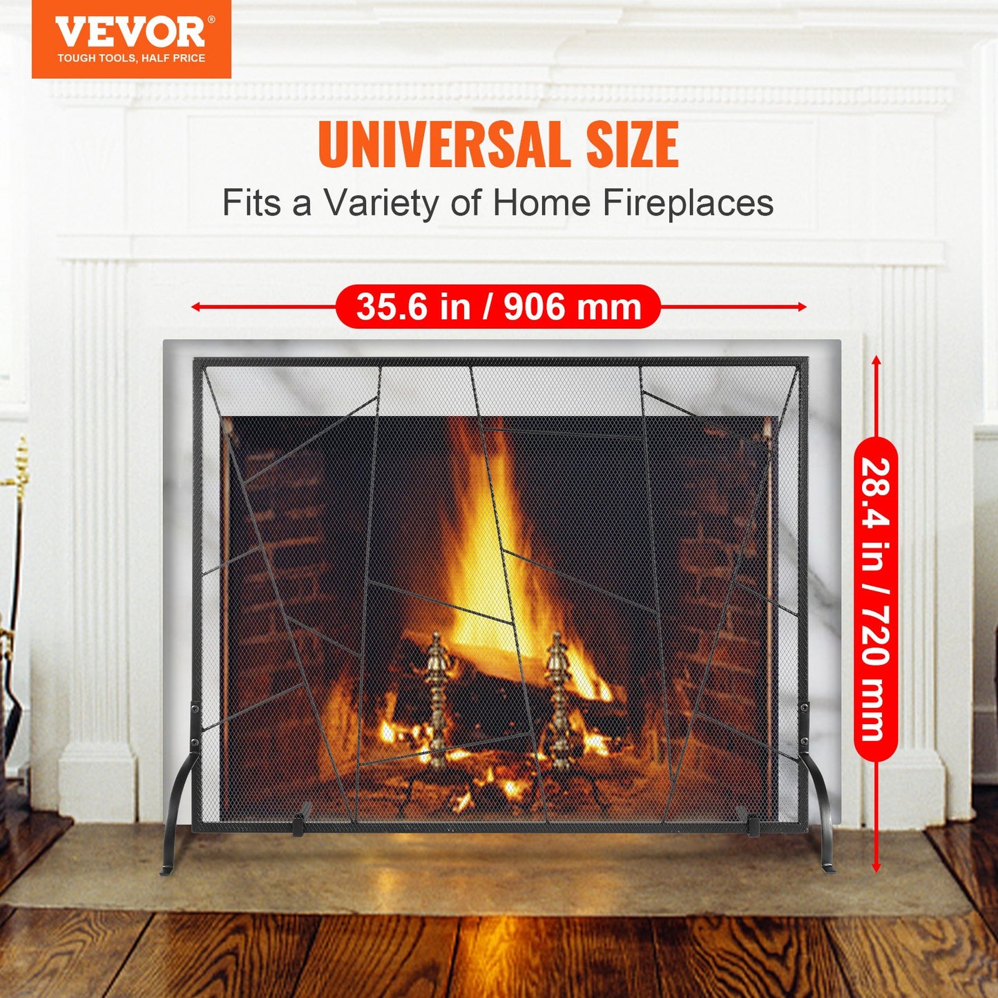 Fireplace Screen Single Panel, Heavy Duty Iron Mesh Fireplace Screen, 906(L) x720(H)MM Spark Guard Cover, Easy Installation, Freestanding Fire Fence Grille for Living Room Home Decor Modern