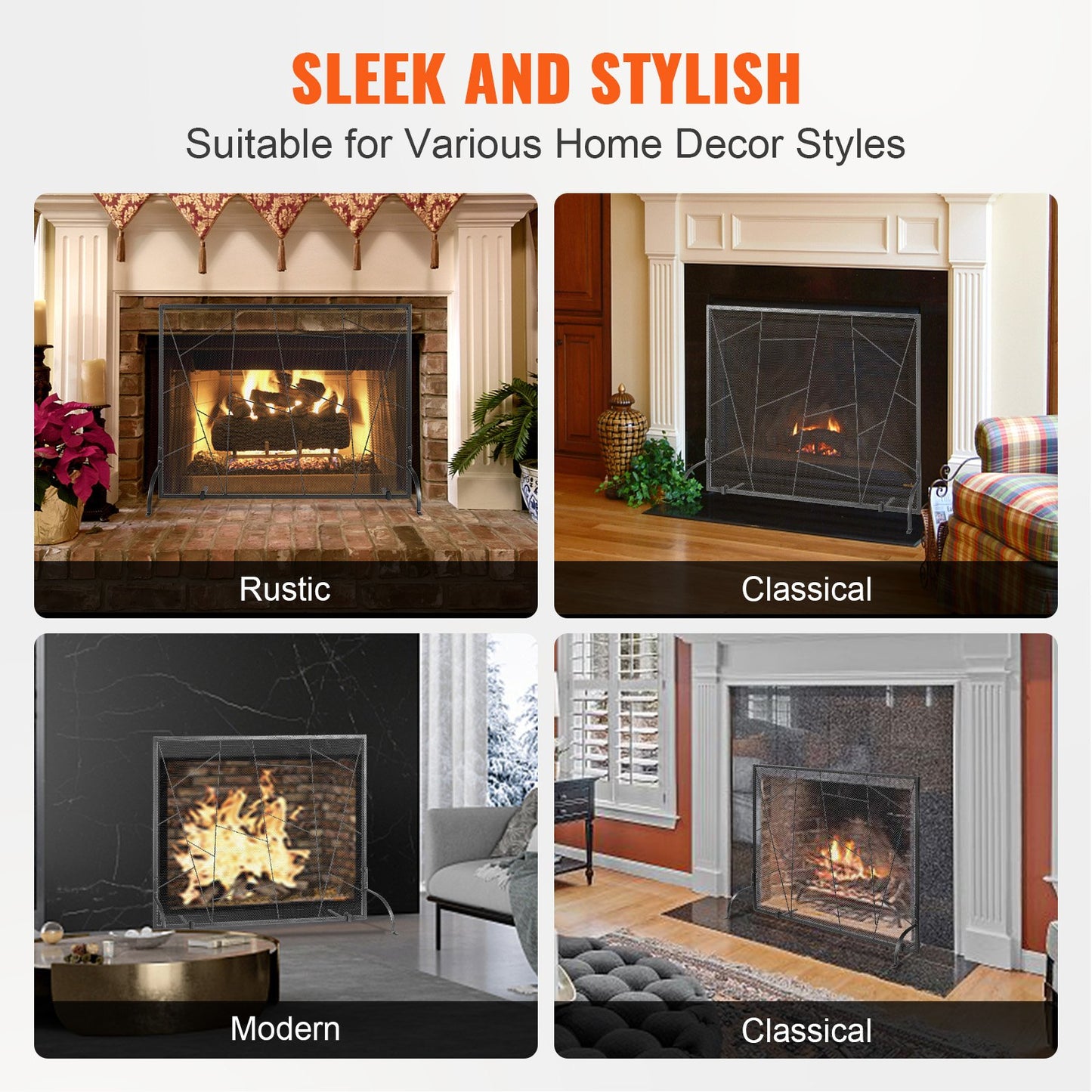 Fireplace Screen Single Panel, Heavy Duty Iron Mesh Fireplace Screen, 906(L) x720(H)MM Spark Guard Cover, Easy Installation, Freestanding Fire Fence Grille for Living Room Home Decor Modern