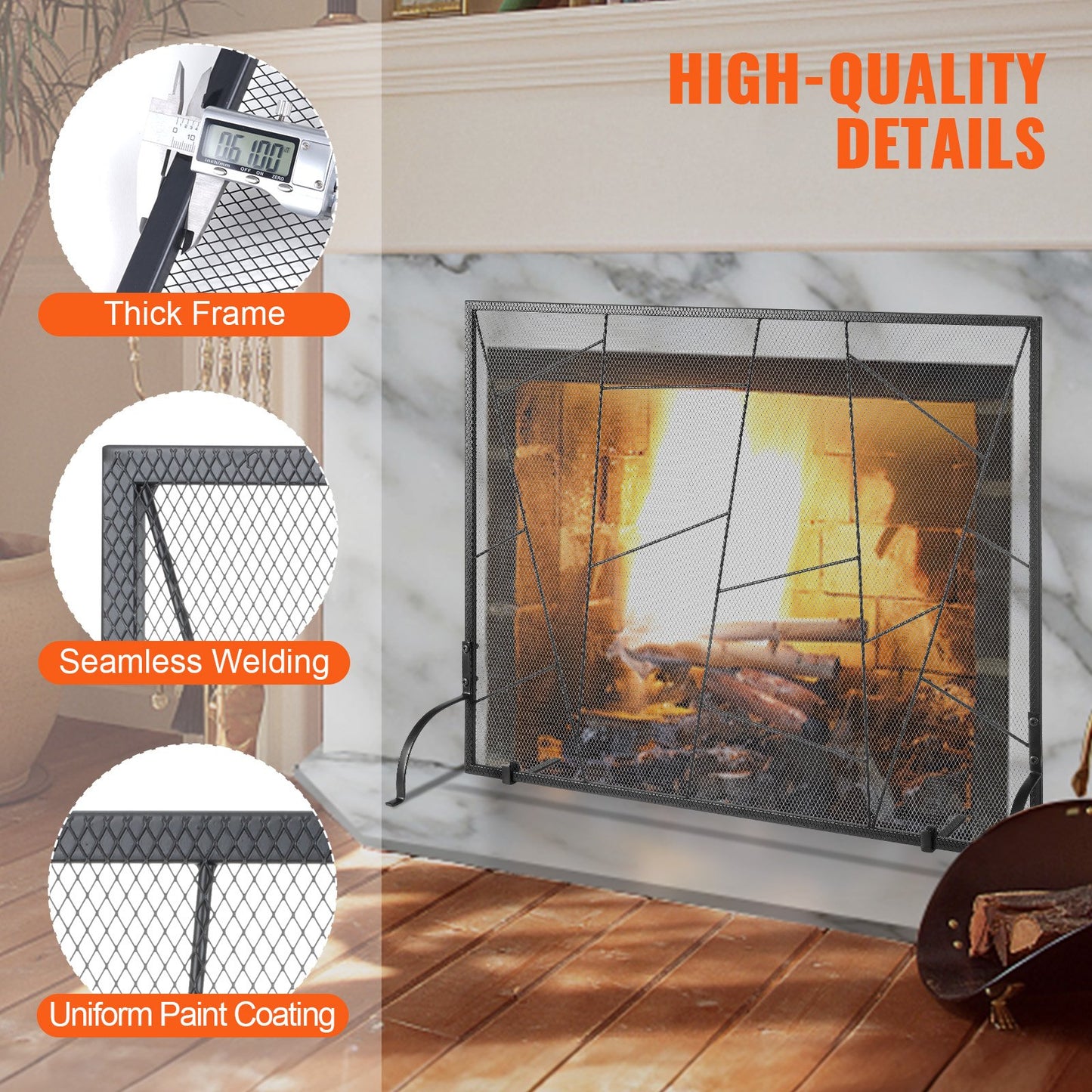 Fireplace Screen Single Panel, Heavy Duty Iron Mesh Fireplace Screen, 906(L) x720(H)MM Spark Guard Cover, Easy Installation, Freestanding Fire Fence Grille for Living Room Home Decor Modern