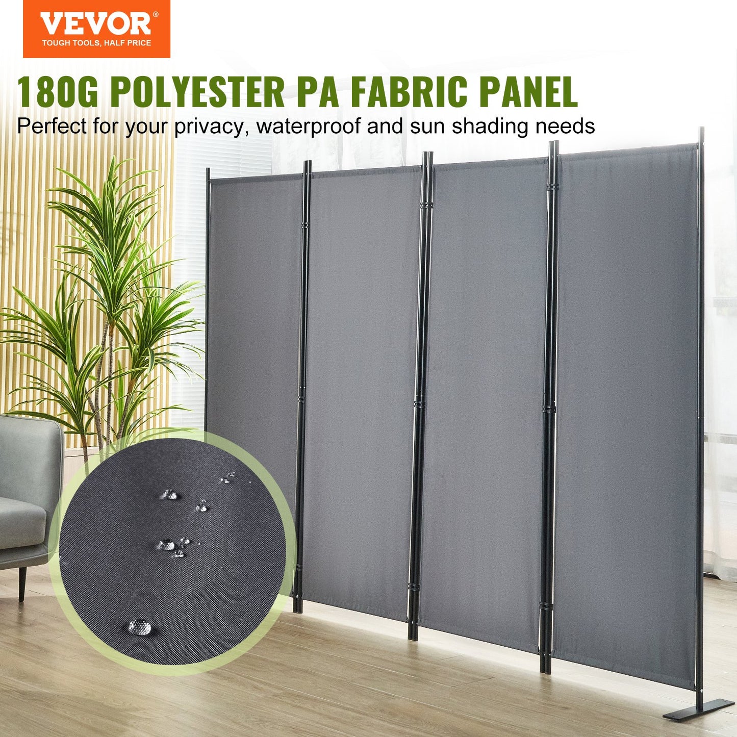 Rumsavdelare 4-panels vikbar sekretessskärm 88,2"x11,8"x67,3" mörkgrå