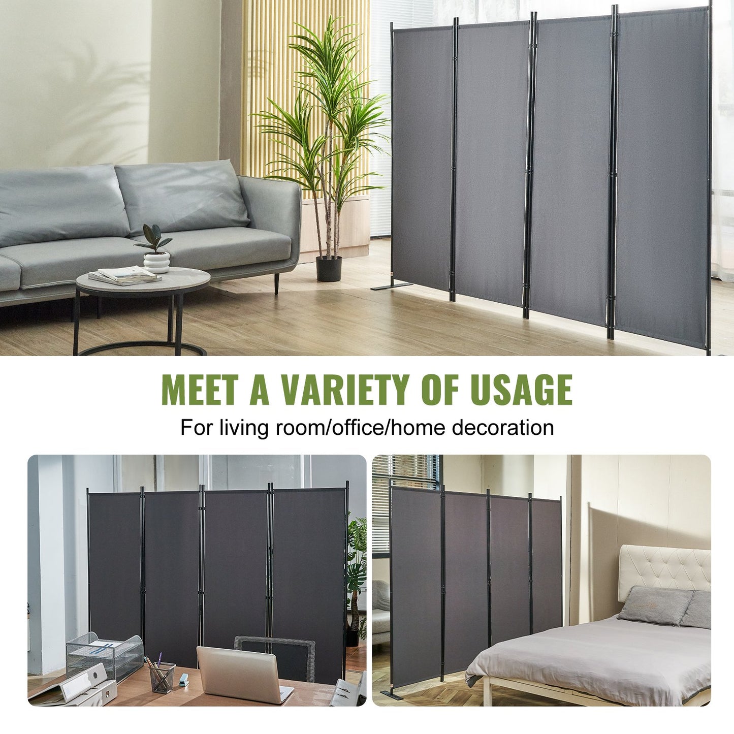 Rumsavdelare 4-panels vikbar sekretessskärm 88,2"x11,8"x67,3" mörkgrå