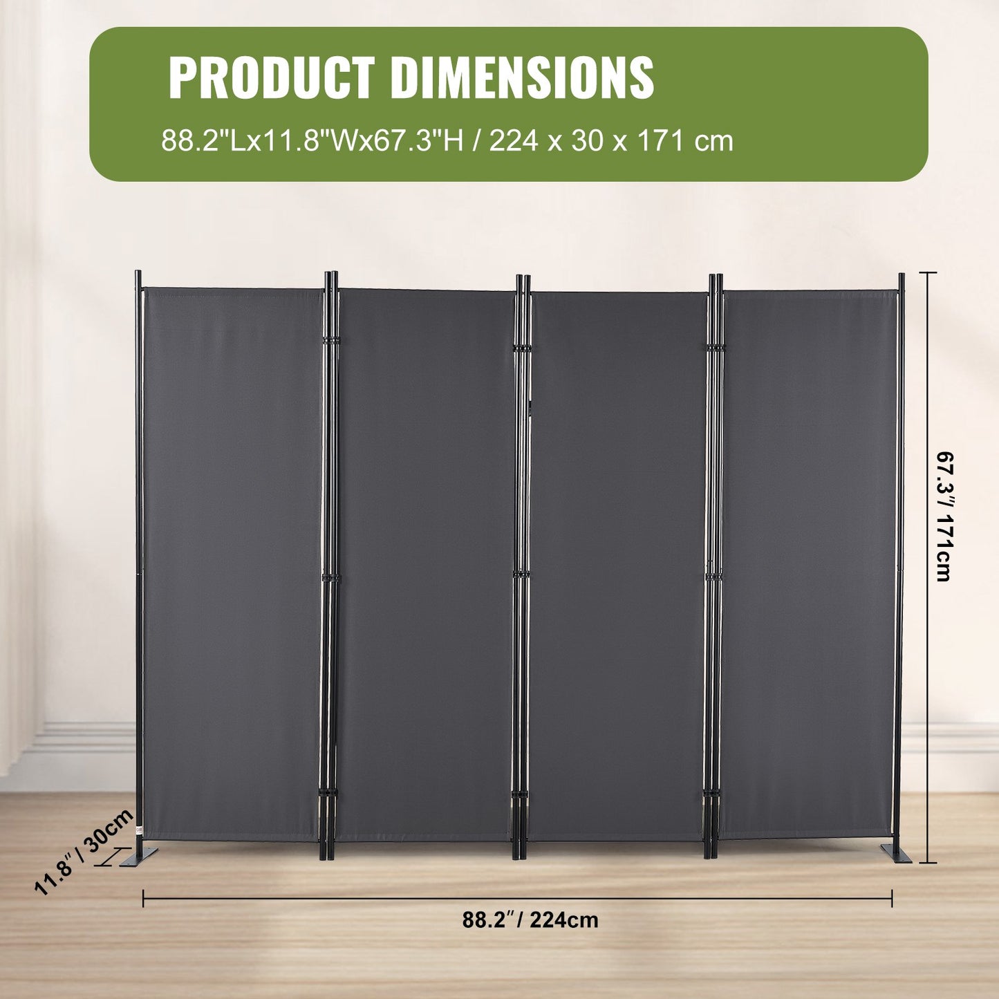 Rumsavdelare 4-panels vikbar sekretessskärm 88,2"x11,8"x67,3" mörkgrå