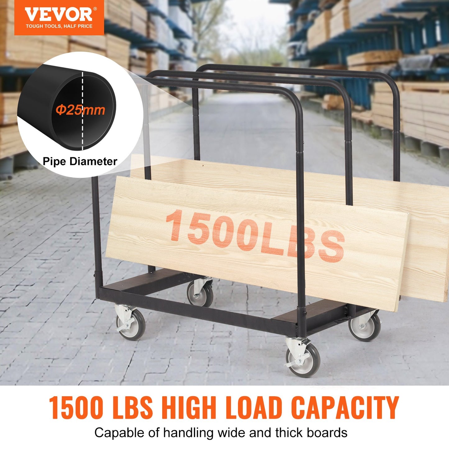 Drywall Cart, 1500 LBS Panel Cart with 36.02" x 24.02" Tires and 5" Swivel Wheels, Heavy Duty Drywall Carts, Handling Wall Panel, Sheetrock, Lumber, for Garage, Home, Warehouse
