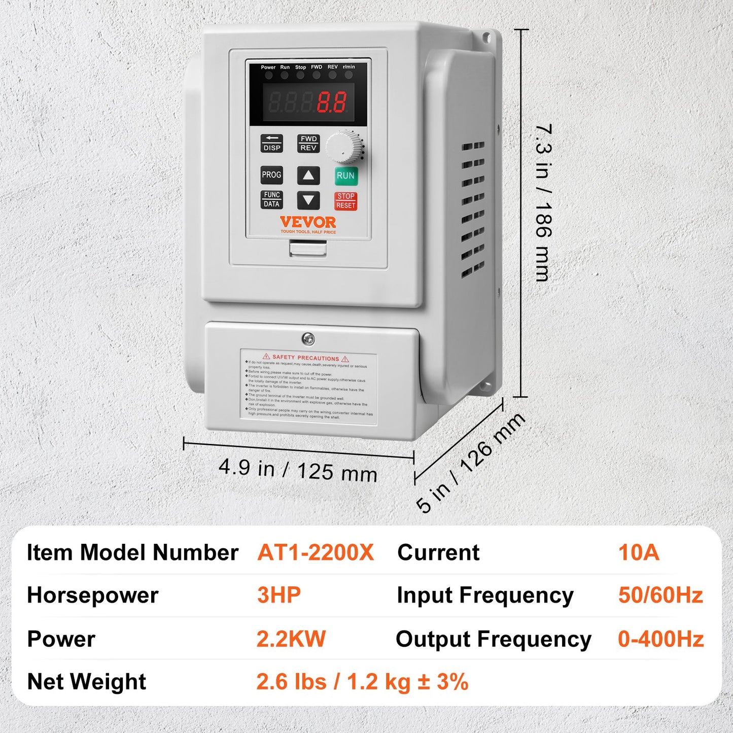 VFD 2,2 kW 10 A 3 PS Frequenzumrichter zur 3-Phasen-Motordrehzahlregelung