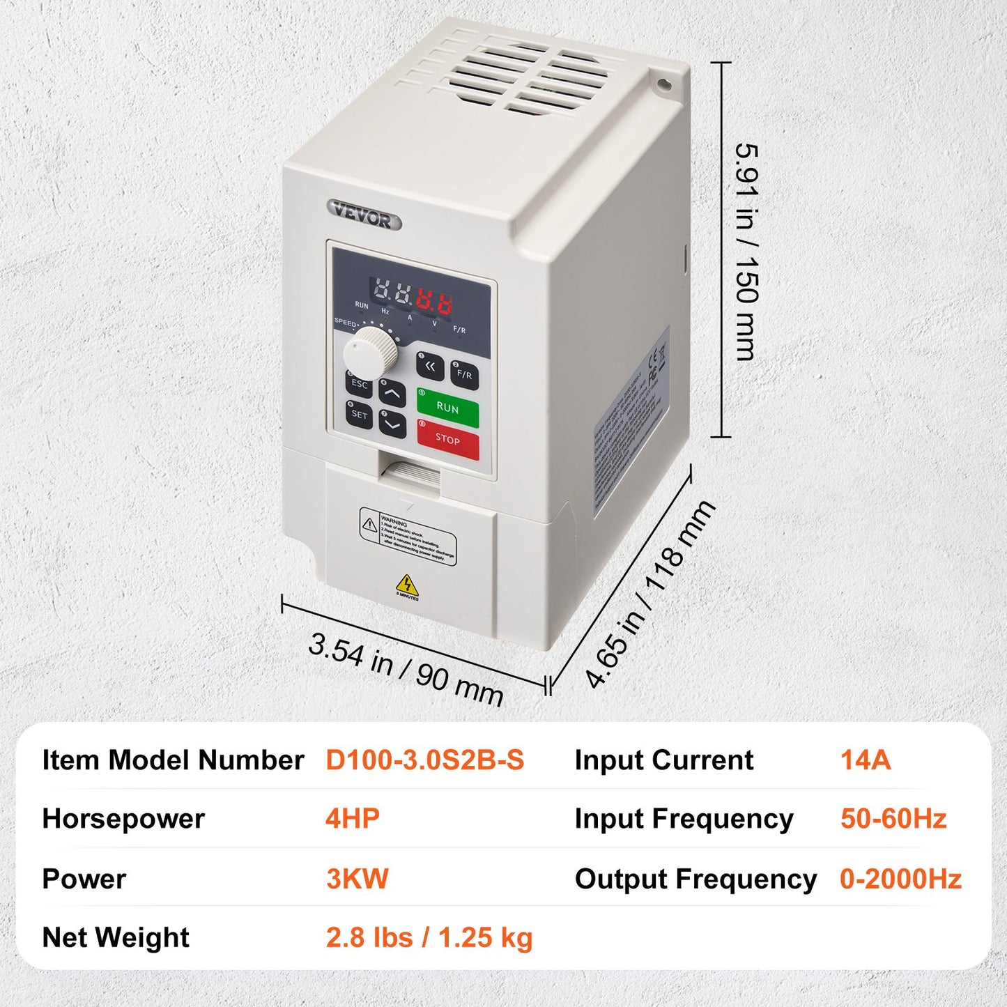 VFD 4HP 3KW 14A 1 or 3 Phase AC 220V Input to 3 Phase AC 0~220V Output