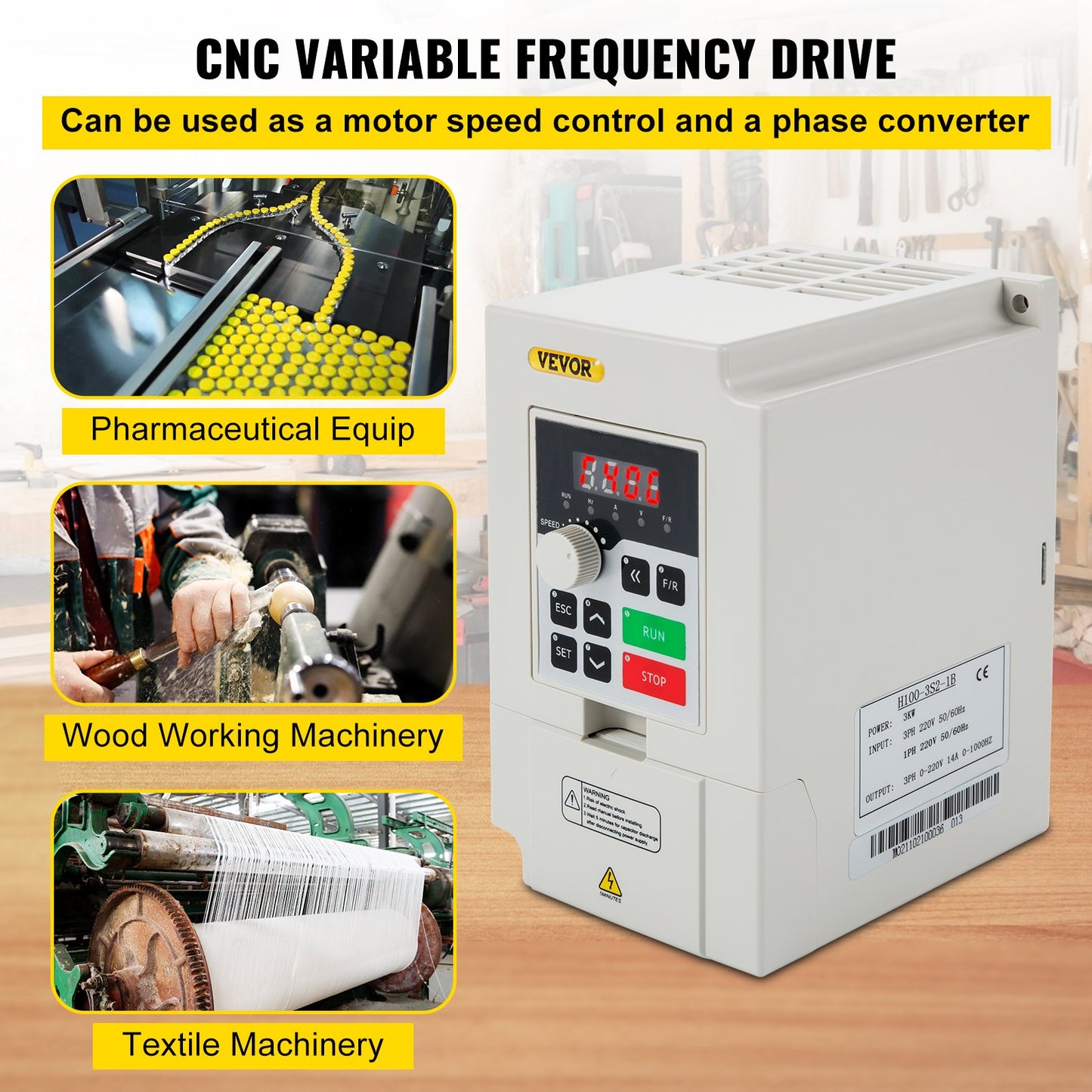 Frekvensomriktare, AC 220V ingång 3KW variabel frekvens CNC-frekvensomvandlare, VFD 4HP 1 eller 3-fas ingång, 3-fas utgång, CNC-motorväxelriktare för motorvarvtalsreglering
