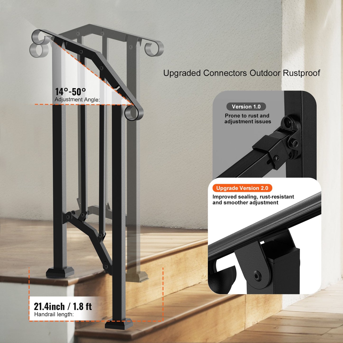1-2-stegs ledstänger för utomhus för seniorer Verandadäck Retro Arch Black