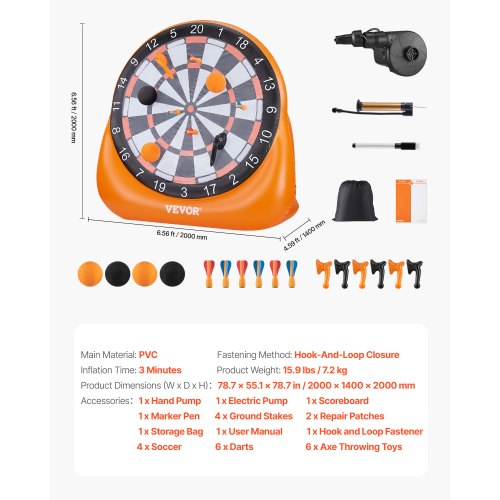 inflatable football dart board over 6 feet with 4 kick balls 6 darts 6 axe pumps | EU