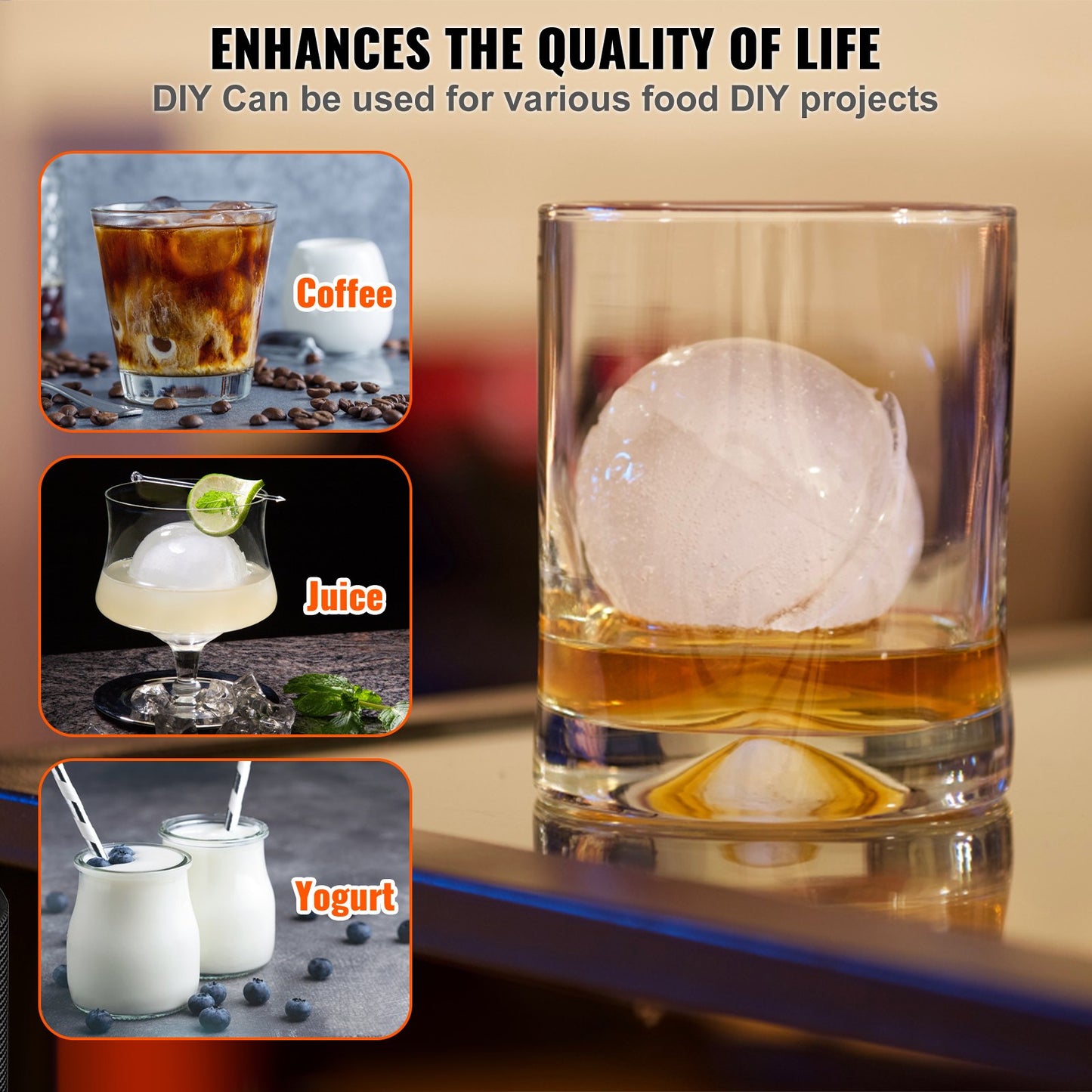 Ice Ball Press, 2,4" Ice Ball Maker, Aircraft Al Alloy Ice Ball Press Kit för 60 mm Ice Sphere, Ice Press med tång och droppbricka, för whisky, cocktail, Bourbon, Scot on Party & Holiday, Svart