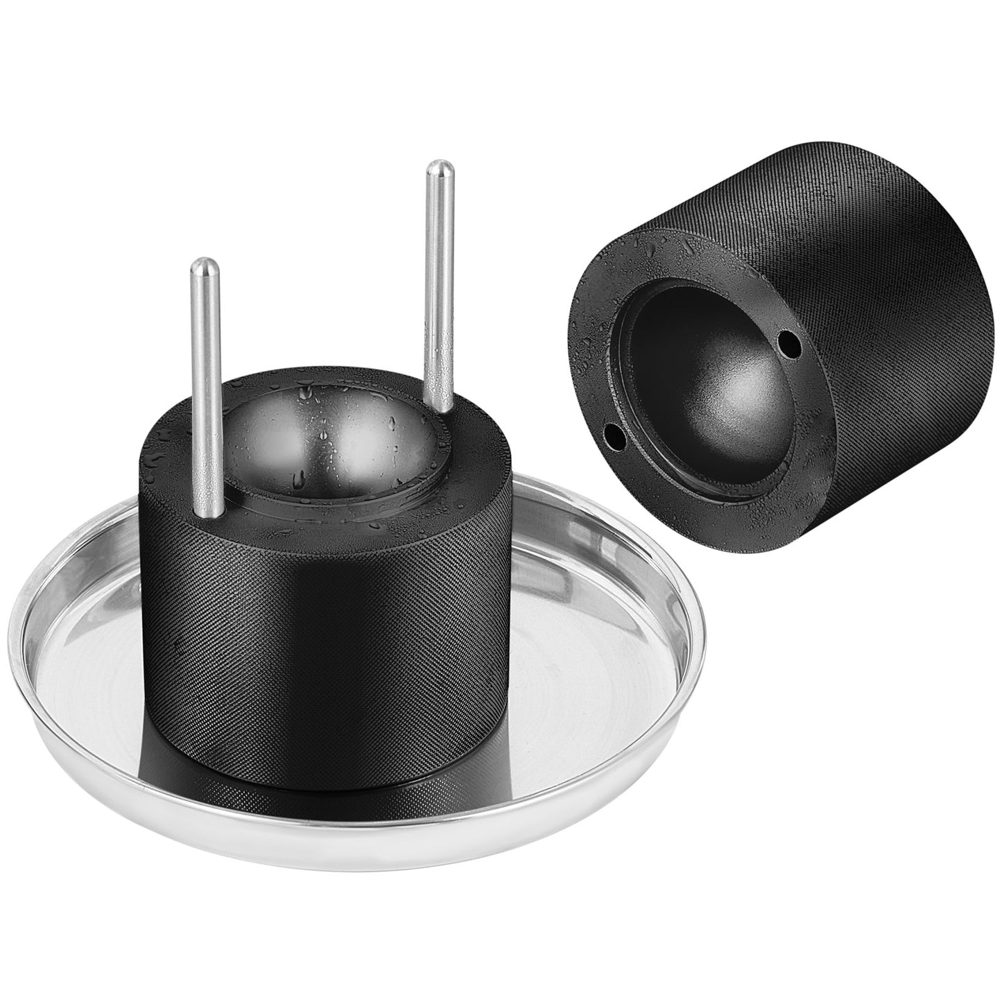 Ice Ball Press, 2,4" Ice Ball Maker, Aircraft Al Alloy Ice Ball Press Kit för 60 mm Ice Sphere, Ice Press med tång och droppbricka, för whisky, cocktail, Bourbon, Scot on Party & Holiday, Svart