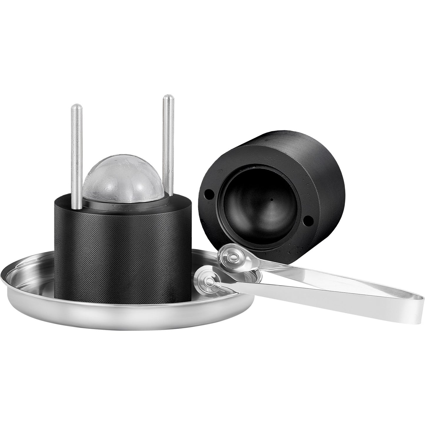 Ice Ball Press, 2,4" Ice Ball Maker, Aircraft Al Alloy Ice Ball Press Kit för 60 mm Ice Sphere, Ice Press med tång och droppbricka, för whisky, cocktail, Bourbon, Scot on Party & Holiday, Svart