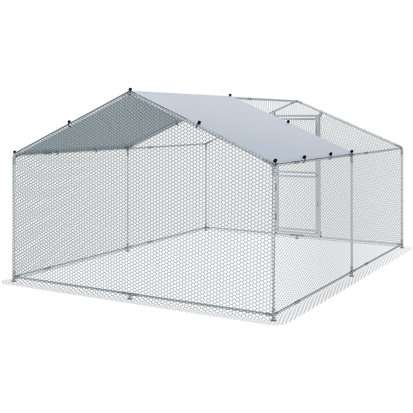 Hühnerstall aus Metall, 3,9 x 2,9 x 2,0 m, großer Hühnerauslauf, begehbarer Geflügelkäfig mit Dach für den Außenbereich für Bauernhof oder Garten, mit wasserdichtem Deckel und Schutznetz, für Hühner, Enten und Kaninchen