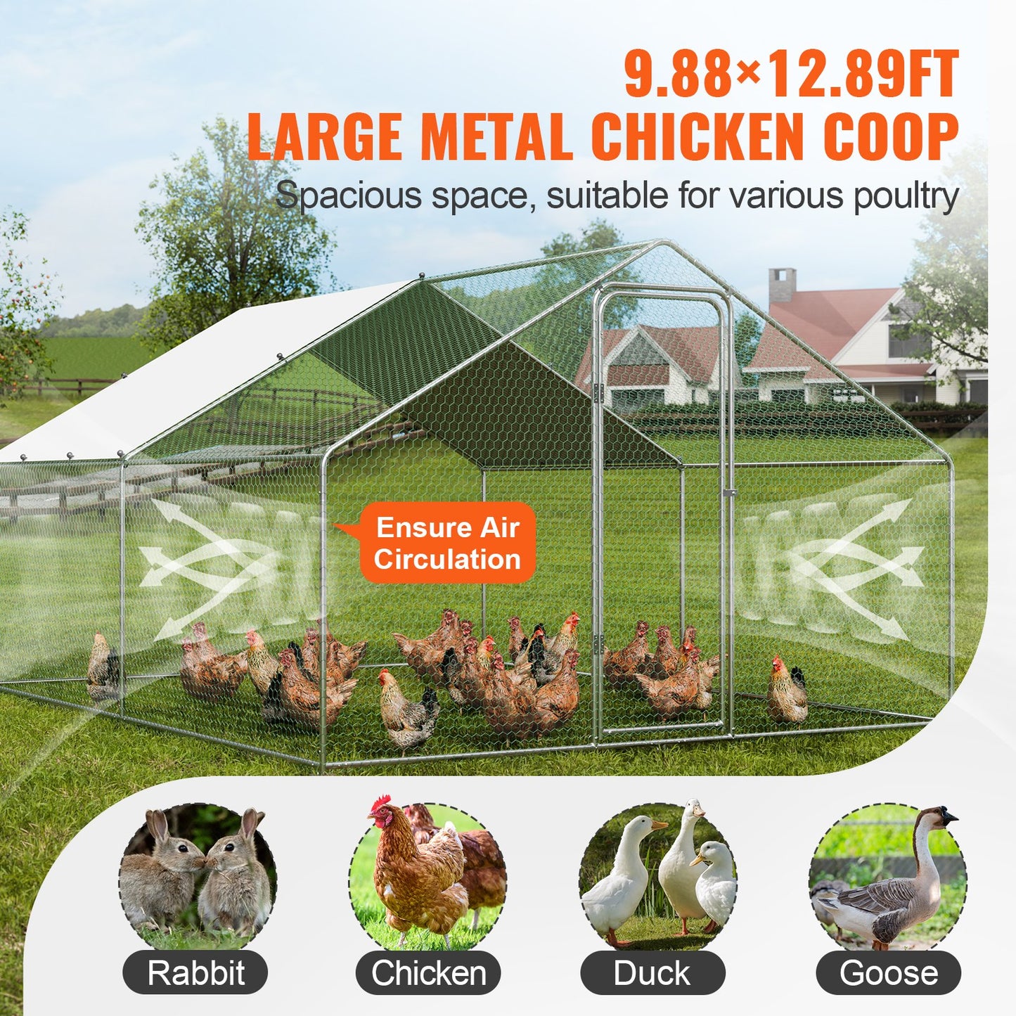 Metal Chicken Coop Walk-in Chicken Run med vattentät överdrag 9,8x13x6,5 fot