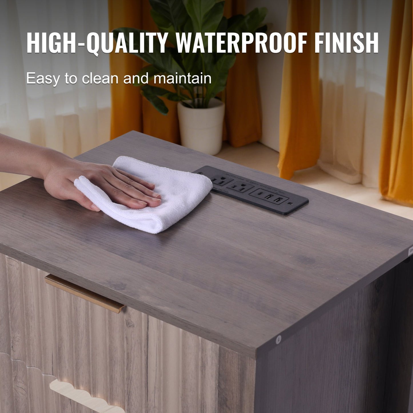Farmhouse End Bord Square Night Stand med USB & uttag Set med 2 Grå