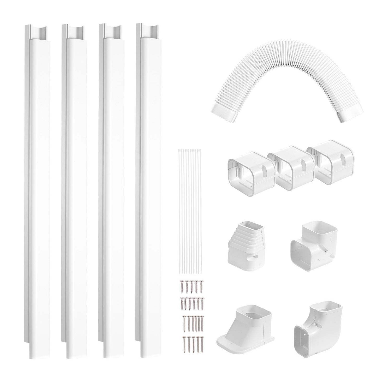 Mini Split Line Set Cover 76.2 mm W 4830 mm L, decorative PVC pipeline cover for air conditioning with 4 straight ducts and complete components Easy to install, paintable for heat pumps, white