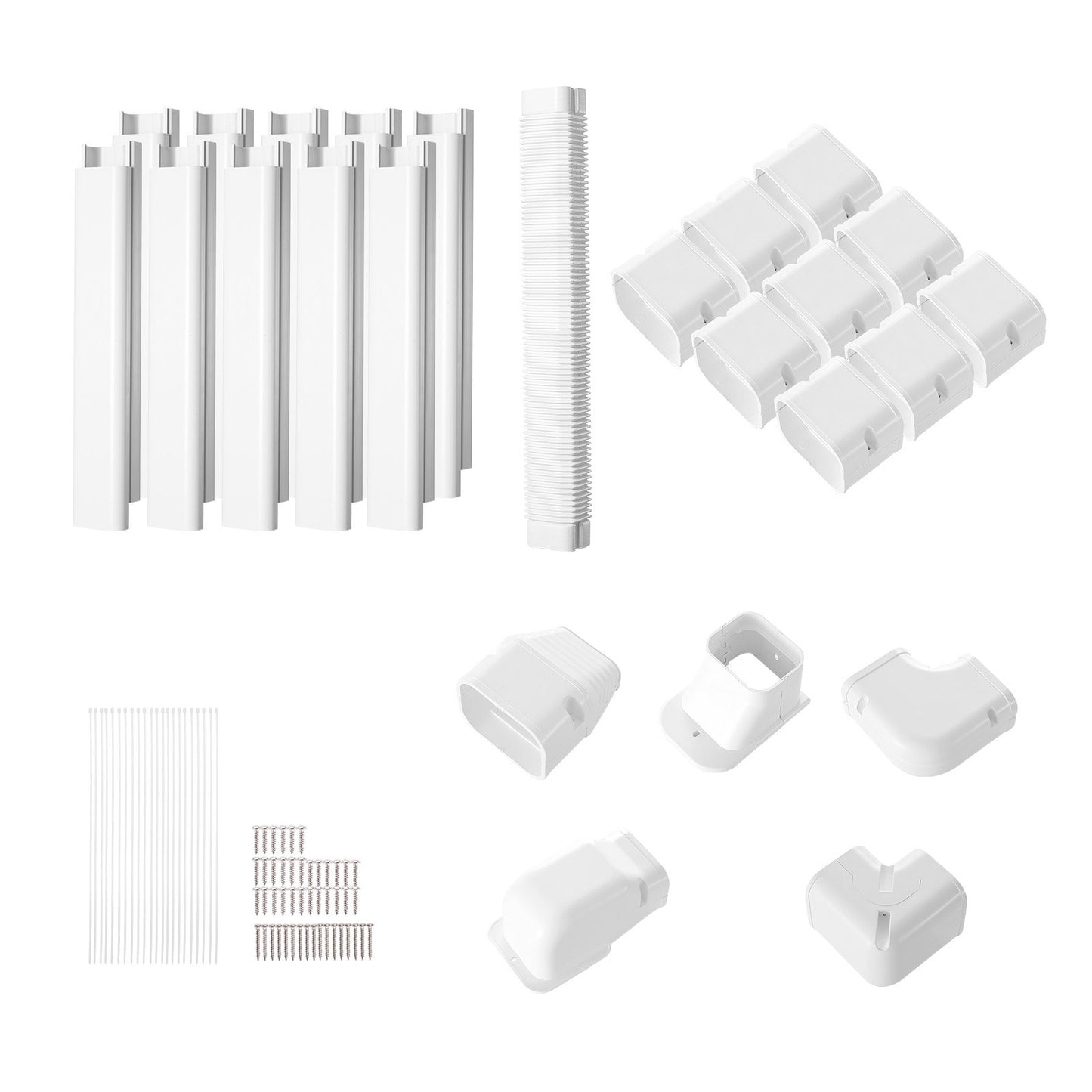 Mini Split Line Set Lock 76,2 mm B 5400 mm L, dekorativt PVC-rörledningsskydd för luftkonditionering med 10 raka kanaler och kompletta komponenter Enkel att installera, målningsbar för värmepumpar, vit