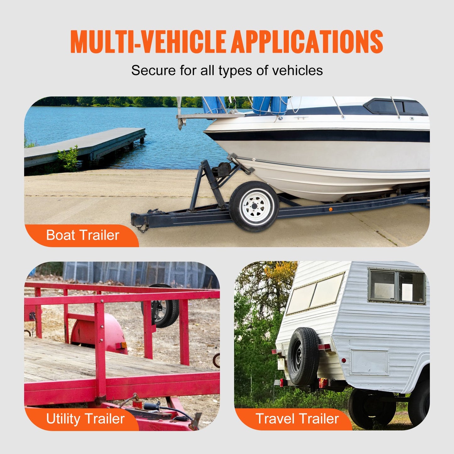 Reservdäckhållare, släpvagnsreservdäcksfäste, 160 lbs Kapacitet, Utility Trailertillbehör passar de flesta 4 & 5 & 6 & 8 klackar hjul på 4", 4,25", 4,5", 4,75", 5", 5,5", 6", 6,5" bultmönster