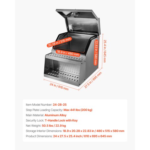 Verktygslåda för lastbilar, 610 x 695 x 645 mm Kraftig verktygslåda i aluminium, sidomonterad, vattentät sidoförvaring, sadellåda med T-handtag och nycklar för lastbilar, släpvagnar med plattbädd | EU