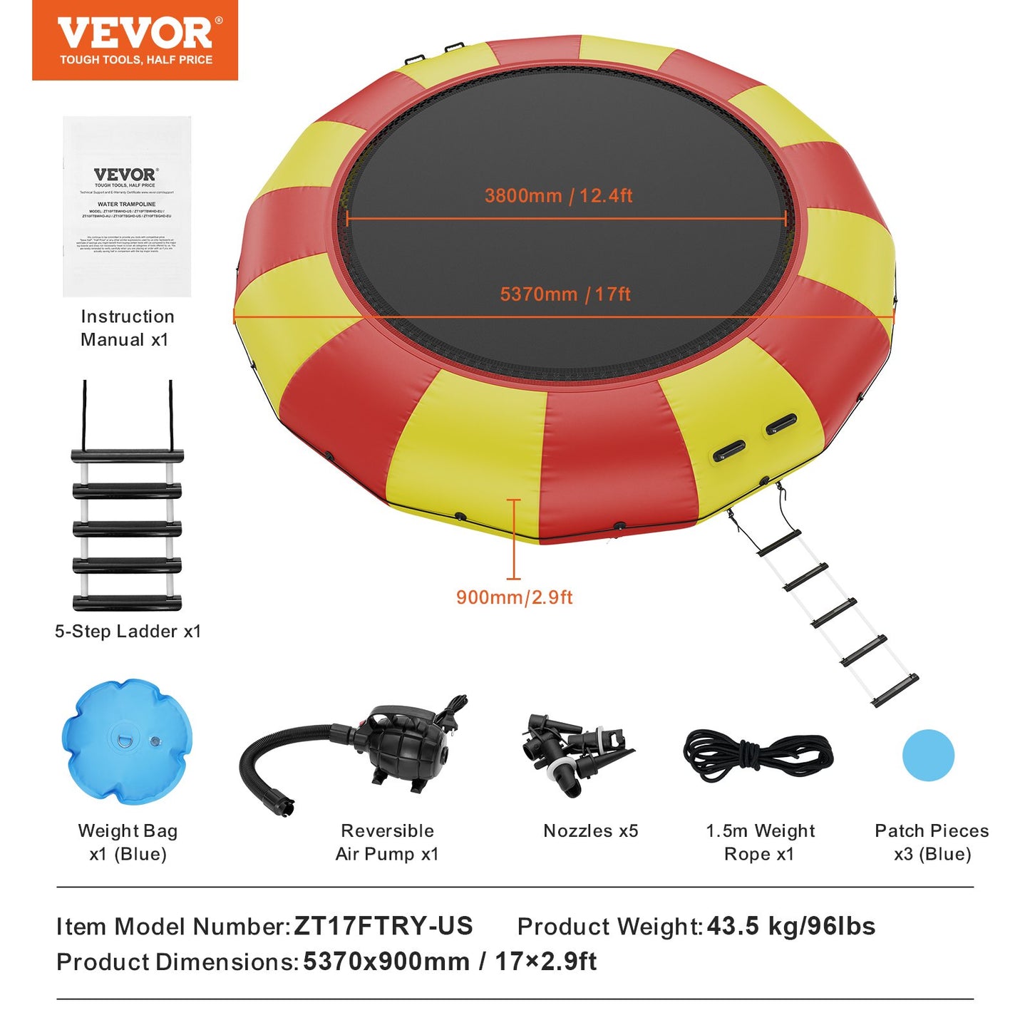 17 Fuß aufblasbares Wassertrampolin, Schwimmplattform, Türsteher für Pool, See, Spielzeug