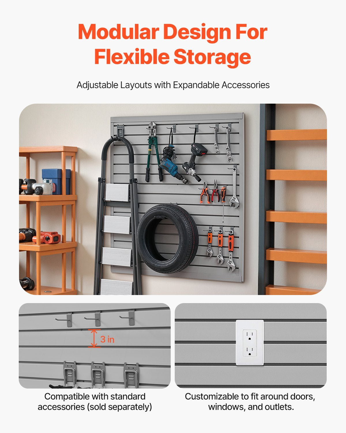 4 x 4 ft Lamellväggpanel PVC Grå Garage Lamellvägg med modulär design