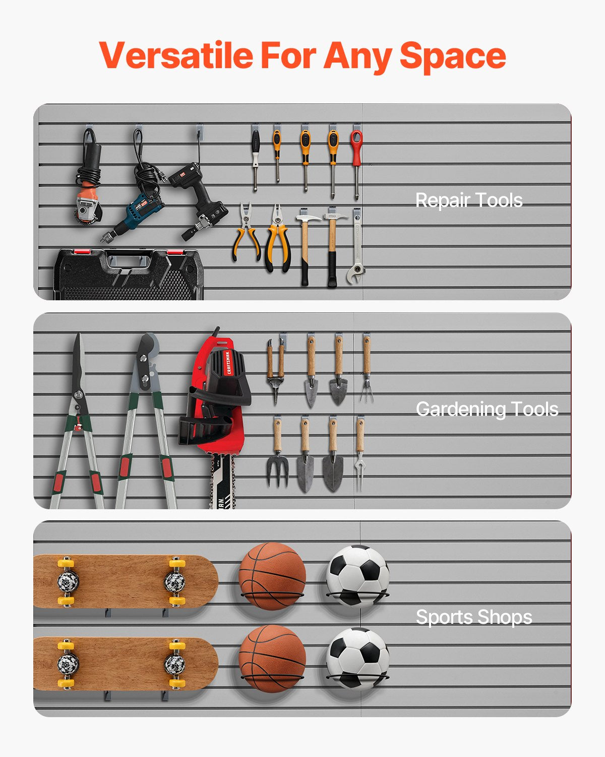 8 x 4 ft Lamellväggpanel PVC Grå Garage Lamellvägg med tillbehör