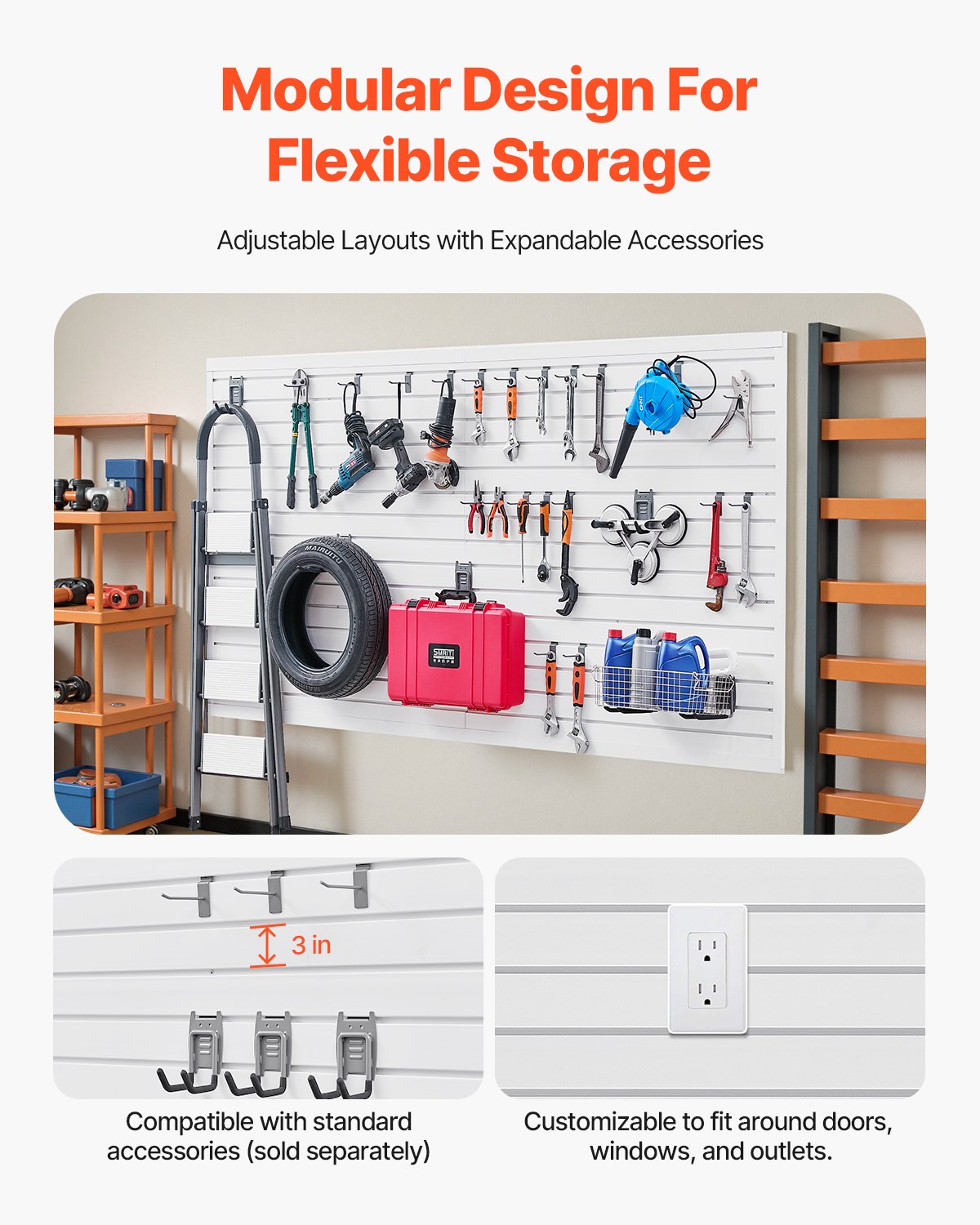 8 x 4 ft Lamellväggpanel PVC Vit Garage Lamellvägg med tillbehör