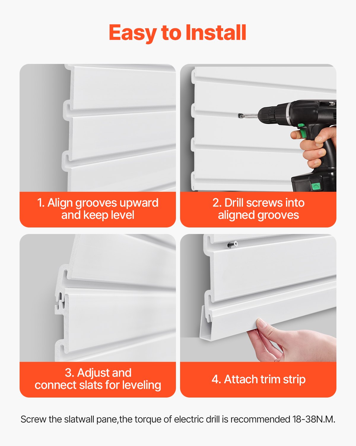 8 x 4 ft Lamellväggpanel PVC Vit Garage Lamellvägg med tillbehör
