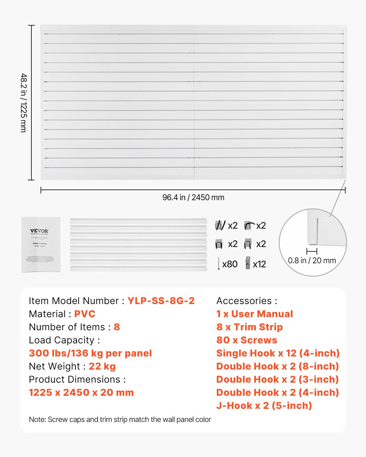 8 x 4 ft Lamellväggpanel PVC Vit Garage Lamellvägg med tillbehör