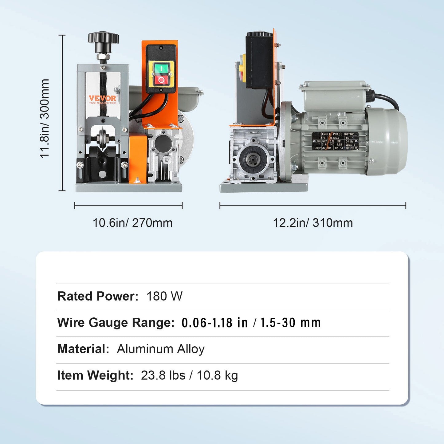 Automatische Abisoliermaschine, 0,06''-1,18'' elektrischer motorisierter Kabelabisolierer, 180 W, 60 Fuß/min Abisolierer mit sichtbarer Abisoliertiefenreferenz, für das Recycling von Kupferschrott