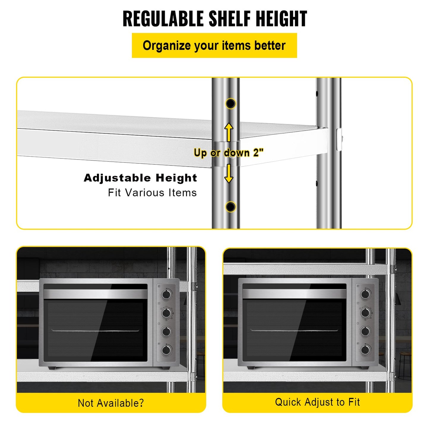 Hyllor i rostfritt stål, 46,8 x 18,5 tums 4-vånings justerbar förvaringsenhet, rostfritt stål Heavy Duty-hyllor för kök Kommersiellt kontor Garageförvaring 330lb per hylla